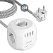 LENCENT-8 w 1 Listwa Zasilająca Pleciony kabel 2M, Przedłużacz wielogniazdowy, 4 Gniazda typu F, 3USB-A, 1 USB-C, Cube Wielokrotne, Gniazda wielofunkcyjne, Gniazdo Wtykowe z dwumetrowym kablem w oplocie, Gniazdko Wielokrotne Kostka, wtyczka wielogniazdowa, wtyczka zalilająca USB