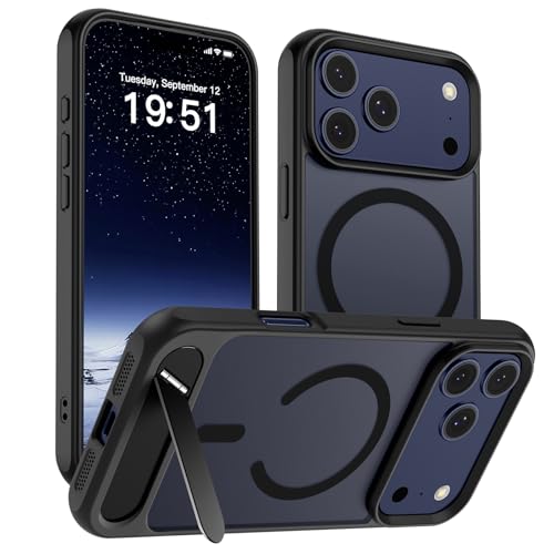 Image of SUPFINE Magnetic for iPhone 17 Pro Case Translucent Matte Phone Cover | (Built-in Invisible Kickstand)(Compatible with MagSafe)(Military Grade Drop Protection) Black