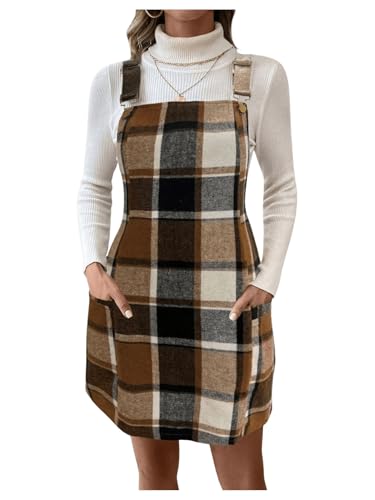 brown check pinafore dress Black Brown Check Knitted Ruffle Pinafore Dress
