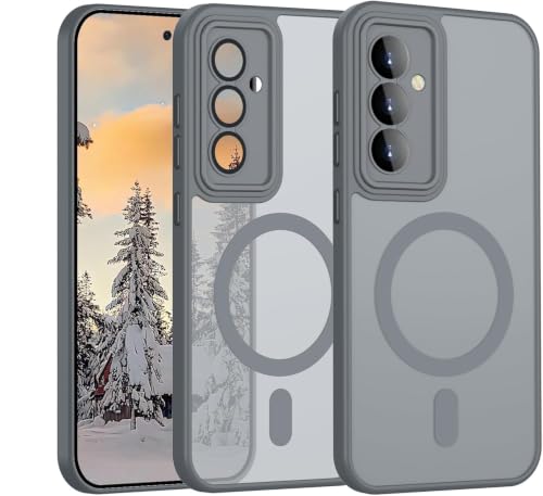 Samsung A15 Galaxy için Kılıf Kamera Korumalı Magsafe ile Uyumlu Kablosuz Şarj Özellikli Mat Şeffaf Renkli Telefon Kılıfı (Gri)