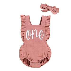 Shalofer Baby Girl First Birthday Outfit 1st Birthday Bodysuit with Headband
