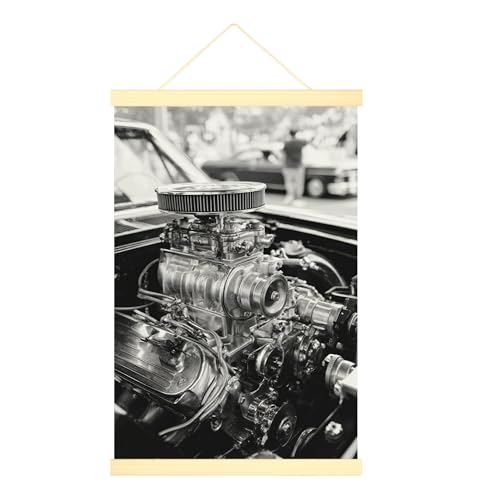 Engine Canvas Hanging Poster Wall Art, Industrial Vintage Car Mechanics Automotive Black Wall Hanging Posters Kitchen Bathroom Cubicle Decor 20x28 Inches