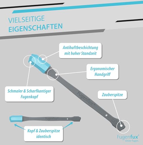 FUGENFUX® G&A 23° Glas und Anschlussfugen| Fugenabzieher für flache Fugen | 2er-Set mit 8mm & 10mm Größen -Revolutionäre Zauberspitze für Enge Stellen