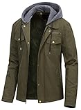 Pursky Men's Fleece Cargo Jackets Coat Winter Cotton Parka Military Faux Fur Lined Coat With Multiple Pockets Army Green(thick) L