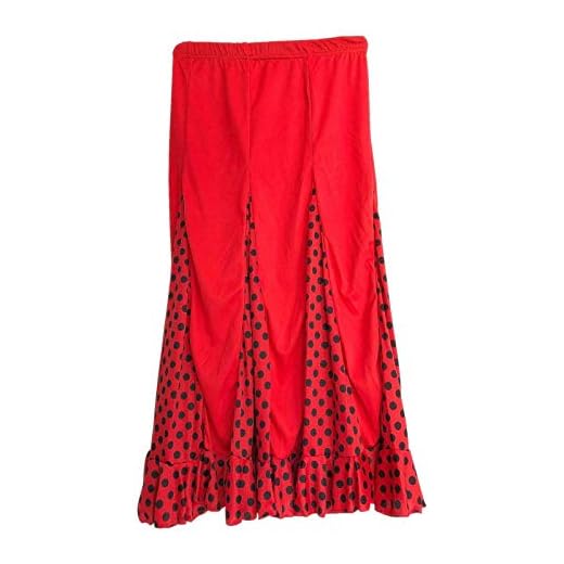 La Señorita Flamenco kjol barn spanska klänningar röd med svarta prickar röd Größe 12, 140-146, Länge 75 cm