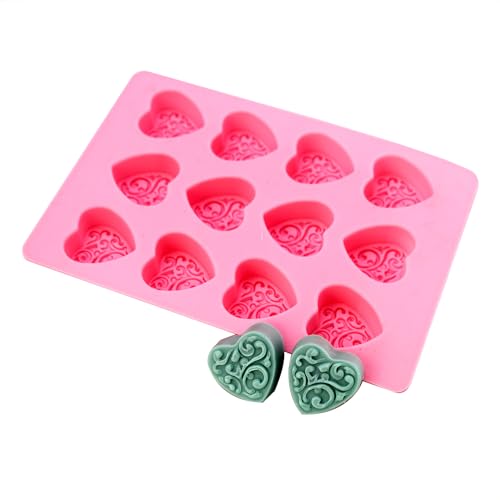 X-Haibei Vine Pattern Heart Shaped Soap Mold Jello Chocolate Ice Cream Chocolate Guest Soap Silicone Valentine's Gift Making, 1oz per cell
