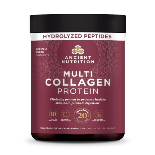 Ancient Nutrition Collagen Peptides Powder, Multi Collagen Protein, Women & Men, Vitamin C, Probiotics, Hydrolyzed Collagen, Supports Skin, Joints, Gut Health, Unflavored, 60 Servings