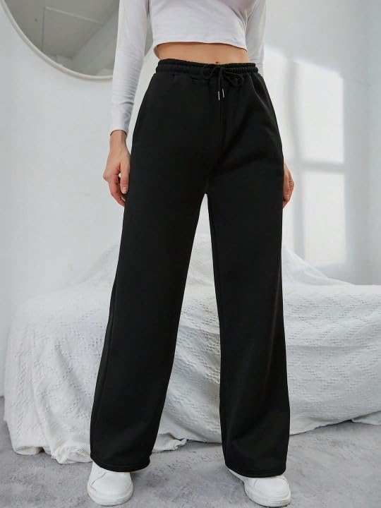 Image of Women's Relaxed Fit Grey Trouser, Straight Fits High Waist Pants with Pockets for Sporty & Casual Look