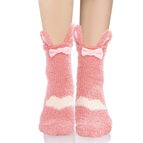 Image of Violet Mist Women Funny Fuzzy Bunny Socks Cute Rabbit Fluffy Non-slip Grip Socks Warm Slipper Sock Easter Gifts Girls