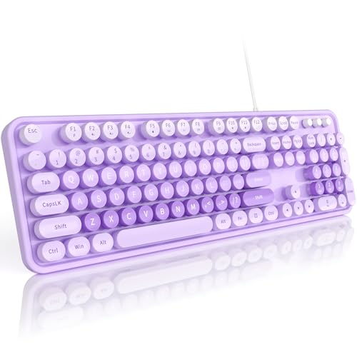 Image of MOFII Keyboard Wired Large Print, Computer Keyboard Plug Play, Colorful Retro Round Typewriter Keyboard with Numeric Keypad and Media Hotkey for Windows PC Laptop (Pale Purple)