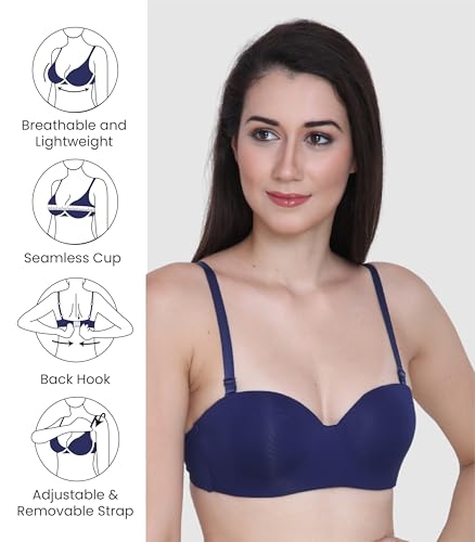 Image of GLAMORAS Women & Girls Demi Cup Bra | Nylon Spandex, Padded, Underwired Bra | Adjustable Detachable Straps, Low Coverage Demi Bra
