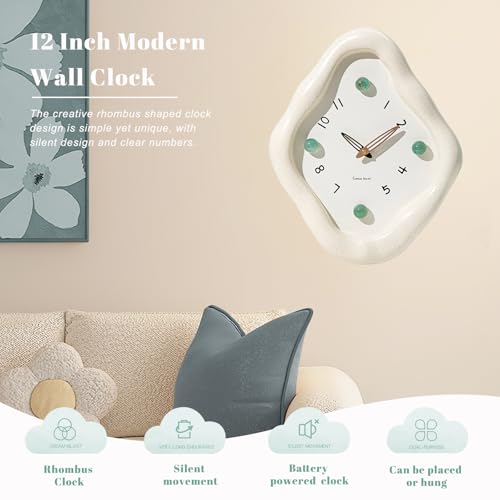JUSTUP 12 Inch Modern Wall Clock, Creative Rhombus Battery Powered Clock - Image 2