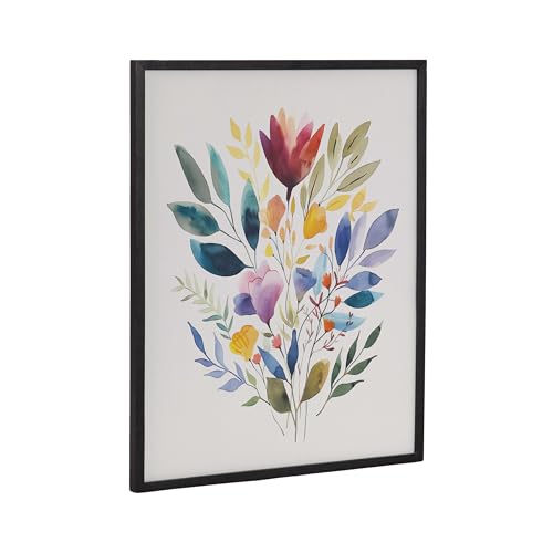 Kate and Laurel Jewel Tone Botanical Watercolor Bouquet Framed Wall