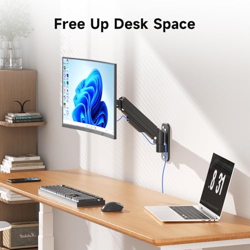 Suptek Single Monitor Wall Mount,Full Motion Adjustable Gas Spring Wall Monitor Arm Mount for 1 Screen up to 32 inch,17.6 lbs,VESA 75x75/100x100mm