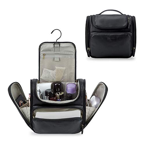 Toiletry Bag, BAGSMART Hanging Dopp Kit Leather Travel Organizer Water-resistant for Full Sized Container, Toiletries, Brushes Shaving(Black)