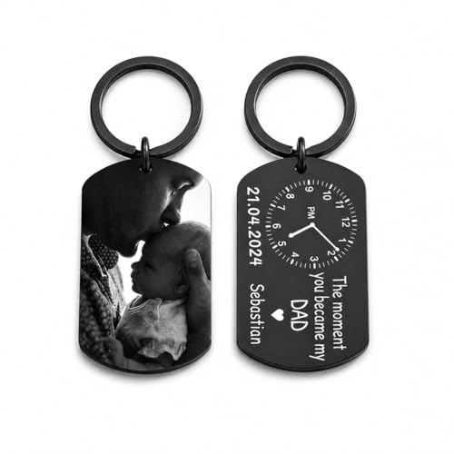 Chillever New Dad Keychain Personalized Photo Gift The Moment You Became My Daddy First Fathers Day Present for Him Baby Shower Keepsake Dad Gift