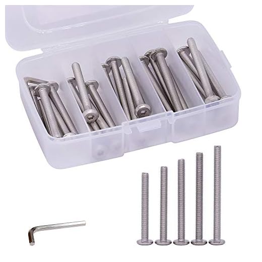 M6 x 30mm, 35mm, 40mm, 45mm, 50mm Stainless Steel Furniture Bolts Flat Socket Head Cap Screws Assortment 25 PCS, 304 Stainless Steel 18-8, Full Thread, Bright Finish