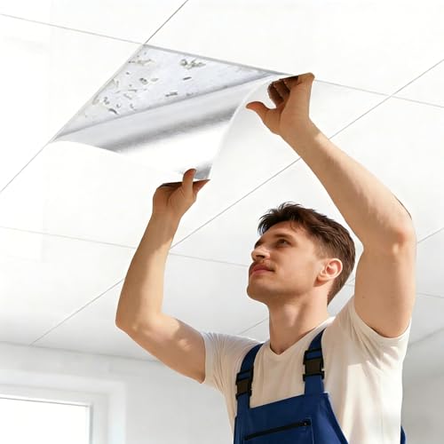Paneles de techo autoadhesivos de 60 x 30 cm, aspecto de mármol blanco, 10 unidades, paneles de techo de poliestireno para cubrir grietas y manchas, revestimiento de techo para salón, oficina y cocina