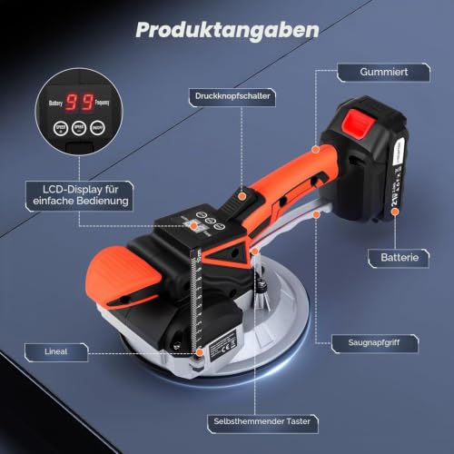 Tanniws Fliesenleger Maschine Wandfliesen Maschine Tragfähigkeit 100 kg Handgeführter Fliesenleger Automatische Nivellierung Vibrationswerkzeug zum Verlegen von Wandfliesen Mit 18x18 cm Saugnäpfen
