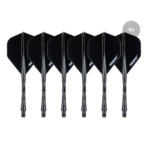 Champify® 6X OneFlow Dart Shafts mit Flight – Schwarz – Größe M | Integriertes Flight-Shaft-System für Steeldarts & Softdarts | Dartflights aus Kunststoff | Für Anfänger & Profis