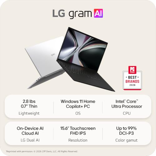Image of LG gram 15-inch Thin and Lightweight Dual AI Laptop Touchscreen Computer, Windows 11 Home, Copilot+ PC, Intel Core Ultra 7 355 Processor, 32GB RAM, 1TB SSD - Obsidian Black