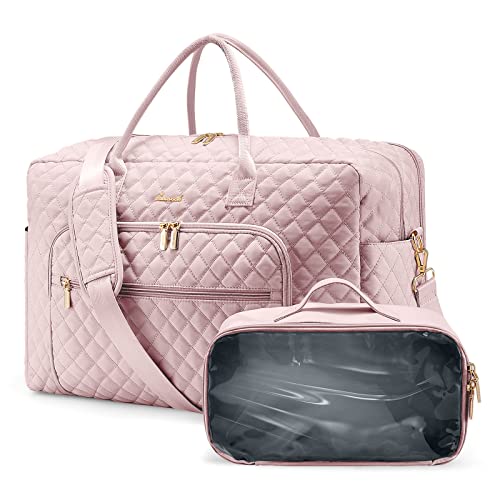 Image of LOVEVOOK Travel Duffle Weekender Bag for Women With Toiletry Bag, Carry-on Overnight With Laptop Compartment for Yoga, Gym, Wet Pocket, Shoe Compartment, Hospital Labor and Delivery, Pink