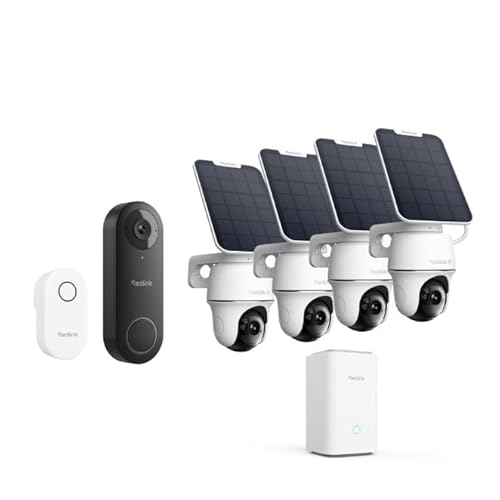 REOLINK Home Hub + Argus PT Ultra Solar Wireless Security Cameras Outdoor Bundle with 2K Wired Video Doorbell Camera, 150°x150° Head-to-Toe View, 2.