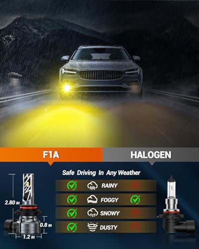 Image of SEALIGHT F1A H10 9145 LED Fog Light Bulbs Yellow, 10000LM H10 /9045 /9040 /9140 /9145 Fog Light Bulbs, 600% Super Brightness, 3000K Yellow Light, Non-polarity, Pack of 2