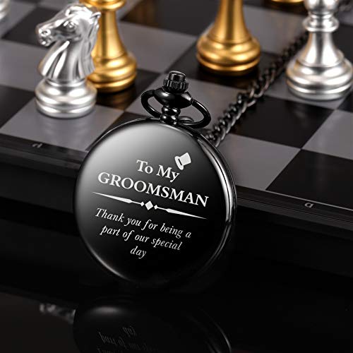 Image of TREEWETO Personalized Pocket Watch for Groomsmen Best Man Custom Engraved Pocket Watches Proposal Gift for Man Wedding Gifts, Groomsman Gifts for Men