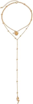 Rose Pendant Necklace for Women Dainty Long Necklace 14k Gold Plated/Silver Y-Shaped Tassels Pendant Necklace Trendy Jewelry Gift