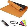 SaphiRose Non-Slip Yoga Mat with Alignment Lines TPE Home Fitness Eco-Friendly Exercise & Workout Mat with Carrying Strap Types of Yoga Orange+Black