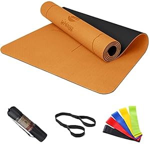 SaphiRose Non-Slip Yoga Mat with Alignment Lines TPE Home Fitness Eco-Friendly Exercise & Workout Mat with Carrying Strap Types of Yoga Orange+Black