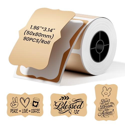 Image of Phomemo Thermal Labels- Khaki Fancy Shape Label Sticker, 1.96 inch x 3.14 inch Self-Adhesive Labels for M110 /M100 /M220 /M250 label Printers, 50x80mm Thermal Paper for Gift, Candle, Logo, Baking Box, 90pcs /Roll