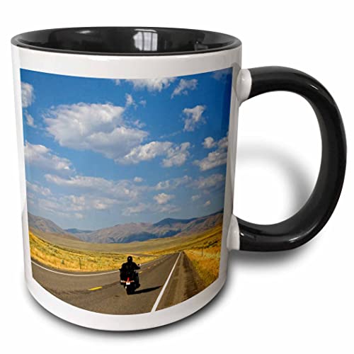 3dRose Motorcycling along US Hwy 20, Arco, Idaho 11oz Two-Tone Black Mug