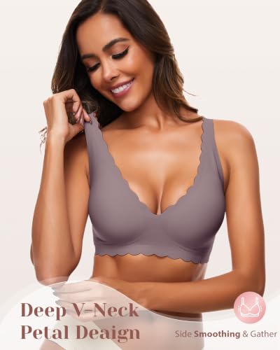 Image of Deep V Petal Bras for Women No Underwire Soft Wireless Bras Comfort Seamless Bralettes with Extender