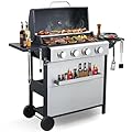 COOKIT 4-Burner Propane Gas Grill with 40,000 BTU Output - Enamel Cooking Grids, Easy-Clean Grease Management & Even Heat Distribution for Perfect BBQs (4-Burner)