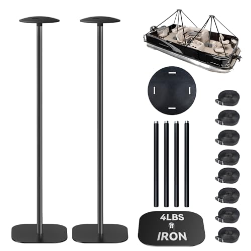 Obcursco 2 Pack Iron Boat Cover Support Poles, 4 Height Adjustable, Heavy Duty Iron Base and Poles,...