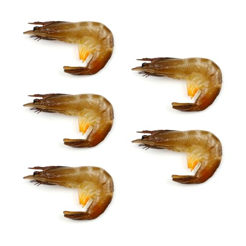 WDONAY 5PCS Artificial Raw Shrimps PVC Fake Shrimp Model Simulated Prawns Decoration for Kitchen Home Party Decoration Food Sample Display and Photography Prop