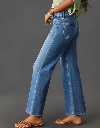 Kedera Women's Wide Leg High Wasited Jeans Stretchy Straight Leg Mom Jeans Baggy Raw Hem Denim Pants Trendy Summer 20253