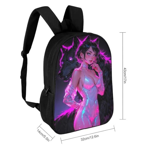 Sac à dos loup imprimé néon haute résistance 17 pouces multi-usage - 2