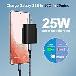USB C Chargeur mural avec 10ft Accusés USB C Câble, Excgood Chargeur Super Fast Type C Bloc de charge compatible pour Galaxy S25 S23 S24 Ultra S22 S21 FE, A16/17/54/26/36, Z Pliage 7 (Noir)