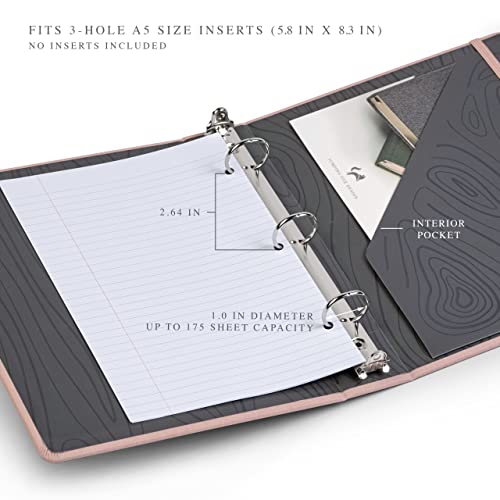 Jumping Fox Design Linen Fabric A5 Binder, Small 1 Inch 3 Ring Pink Binder, For 3 Hole Punch A5 Paper 5.8" X 8.3" (A5 Size, 3 Round Ring, 1", Dusty Pink – Joshua Tree) #TOP1