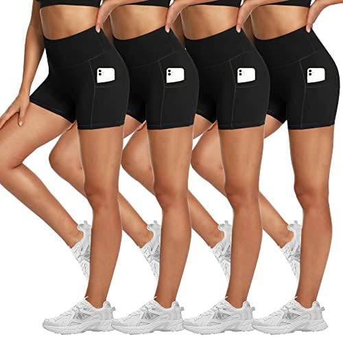 NexiEpoch 4 Pack Biker Shorts Women with Pockets - 5" High Waisted Buttery Soft Workout Spandex Shorts for Gym Yoga Athletic