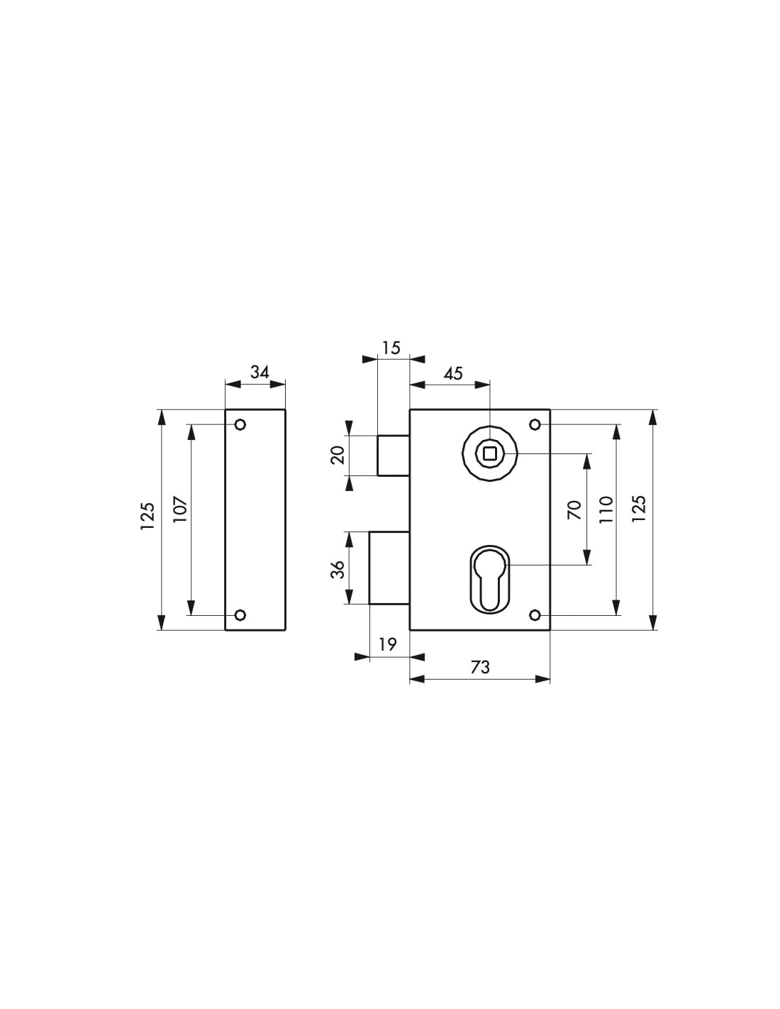 THIRARD - Boitier de serrure verticale en applique double entrée à fouillot pour entrée, gauche, axe 45mm, 73x125mm, noir