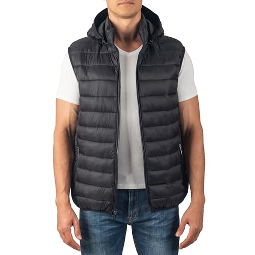 Alpine Swiss Gage Men's Puffer Vest Down Alternative Light Packable Water-Resistant Quilted Sleeveless Jacket Removable Hood