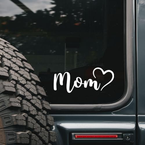 Calcomanía para auto Mom Script de vinilo con diseño de corazón moderno 2