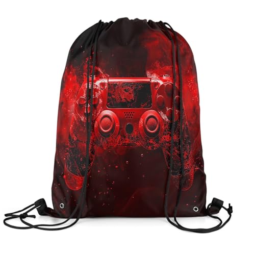 Feelyou Gaming Sports Drawstring Sackpack Gamer Drawstring Backpack for Game Black Red Smokey Drawstring Bags 13"x15.7" Gamepad Waterproof Cinch Bag3