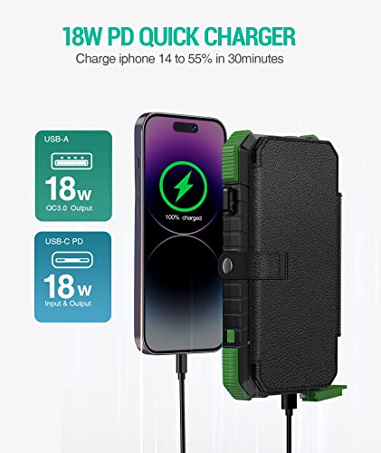 BLAVOR Solar Charger Power Bank, PD 18W Fast Charging 20000mAh Battery Pack with 4 Foldable Panels, Portable Solar Powered USB C Charger with Camping Flashlight Compass Carabiner for Cell Phone - Thumbnail 2