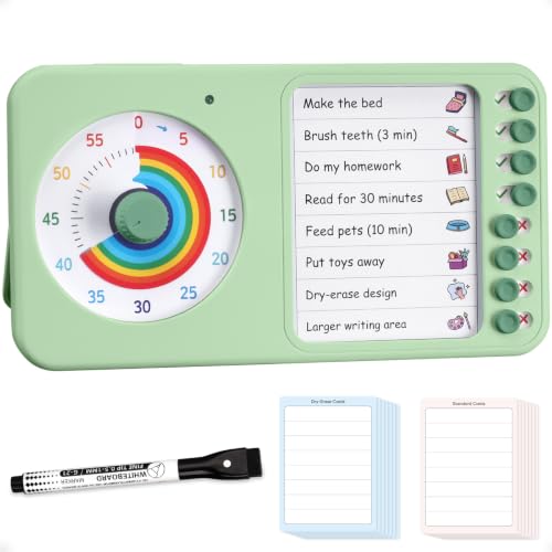 Image of 2-in-1 Visual Timer ADHD with Planning Board, to-Do List, Checklist | 60 Minute Visual Countdown Timer, Visual Schedule Planner & Chore Chart for Kids, Classroom, Home, Homeschool (Green)