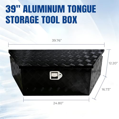 YESHMA 39" x 12" x 16.5" Trailer Tongue Tool Box Heavy Duty Aluminum with Latch and Keys Trailer Toolbox Organizer Truck Underbody Box Compatible with Pick Up Truck Bed RV Trailer ATV Black by YESHMA - Used condition - Image 2